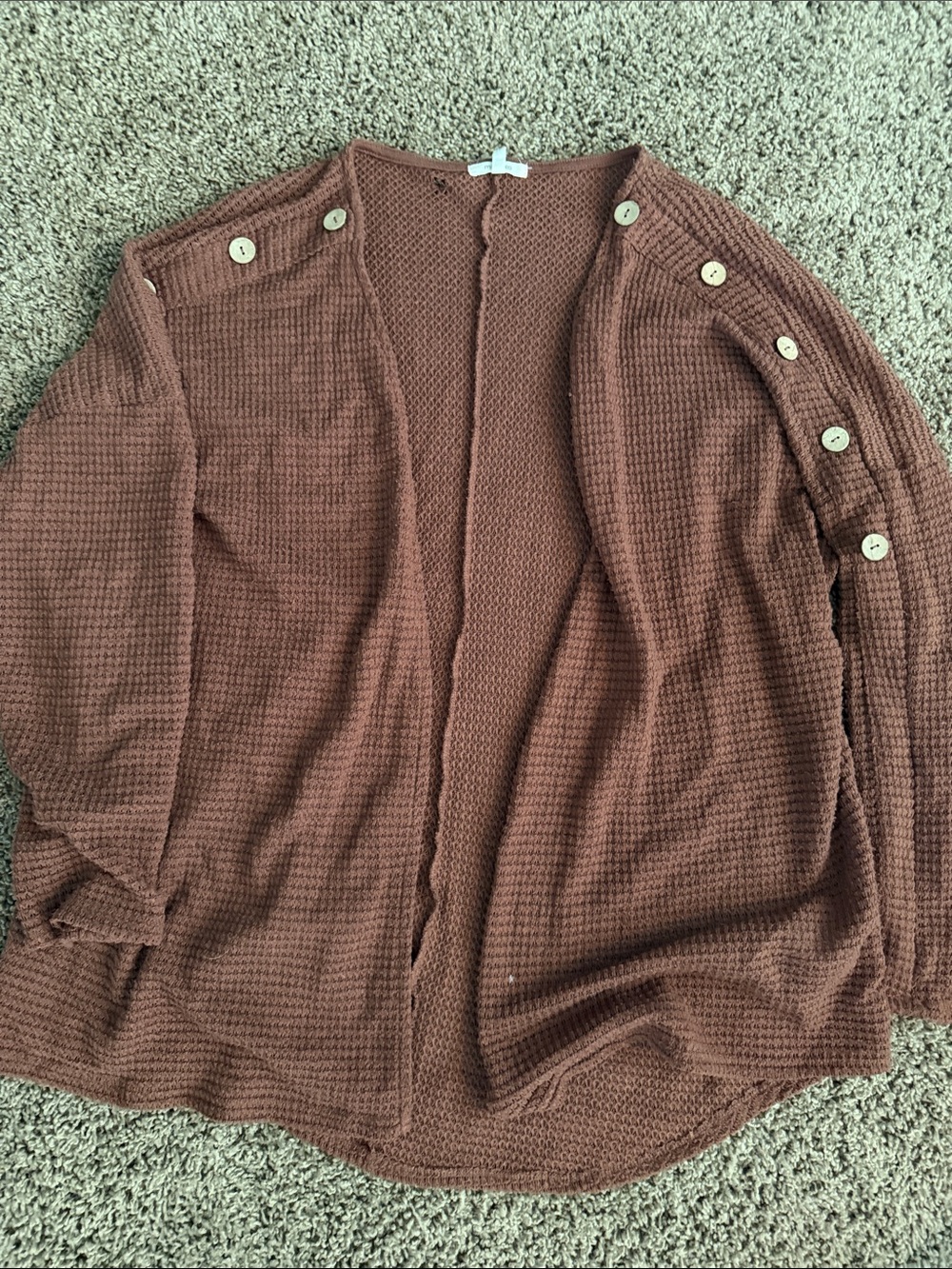Maurices Waffle-Knit Open Cardigan with Button-Shoulder - Brown